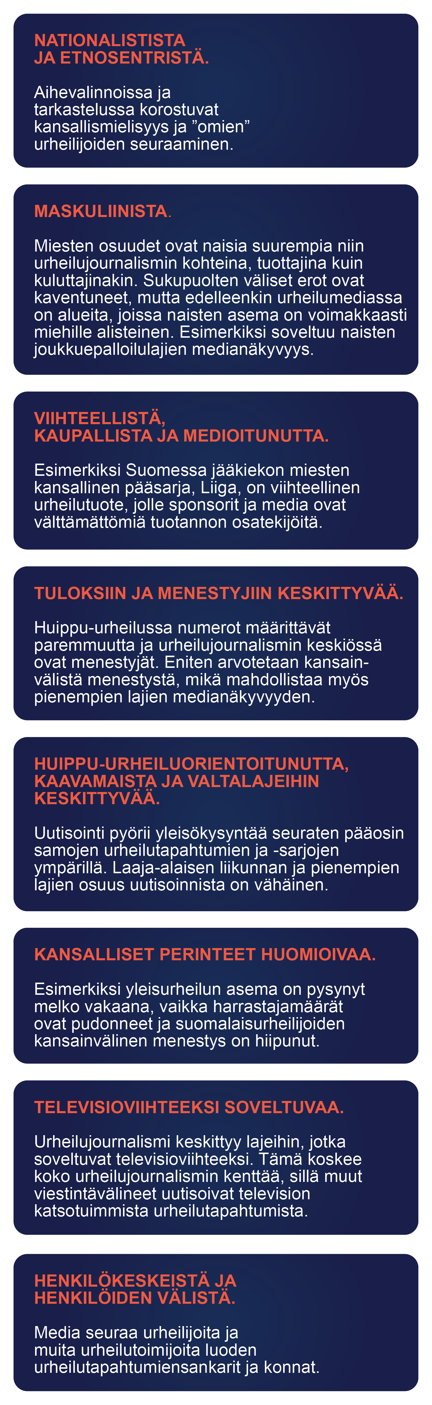 Urheilujournalismin urheilu on -teksti graafina